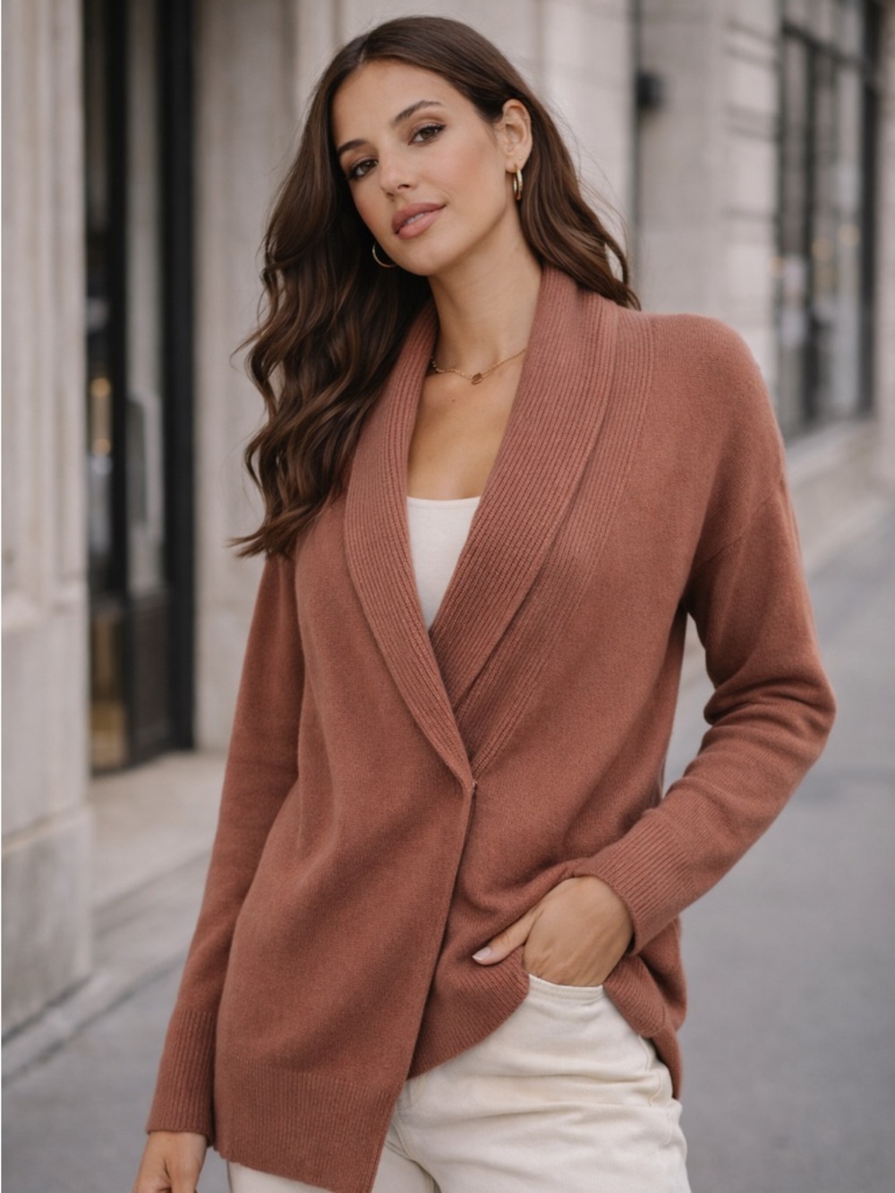 Ann Taylor Cashmere Wool Blend Cardigan Wrap Tan Brown Size Medium M